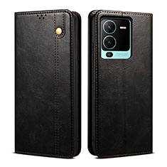 Funda de Cuero Cartera con Soporte Carcasa B01S para Vivo V25 Pro 5G Negro