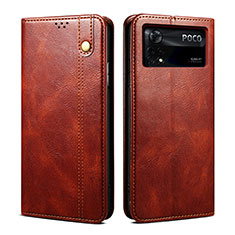 Funda de Cuero Cartera con Soporte Carcasa B01S para Xiaomi Poco X4 Pro 5G Marron