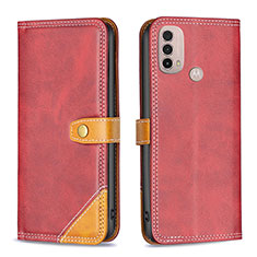 Funda de Cuero Cartera con Soporte Carcasa B02F para Motorola Moto E20 Rojo