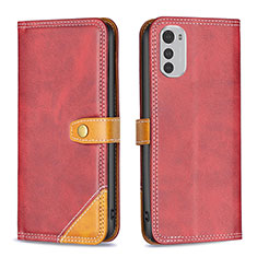 Funda de Cuero Cartera con Soporte Carcasa B02F para Motorola Moto E32 Rojo