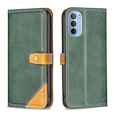 Funda de Cuero Cartera con Soporte Carcasa B02F para Motorola Moto G31 Verde