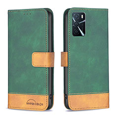 Funda de Cuero Cartera con Soporte Carcasa B02F para Oppo A16s Verde