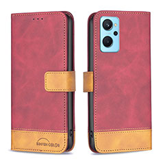 Funda de Cuero Cartera con Soporte Carcasa B02F para Oppo A96 4G Rojo