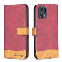 Funda de Cuero Cartera con Soporte Carcasa B02F para Oppo Find X5 Pro 5G Rojo