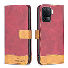 Funda de Cuero Cartera con Soporte Carcasa B02F para Oppo Reno5 F Rojo