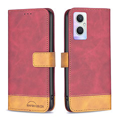 Funda de Cuero Cartera con Soporte Carcasa B02F para Oppo Reno7 Z 5G Rojo