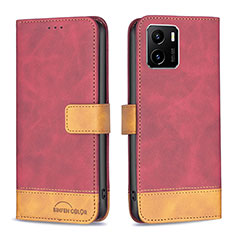 Funda de Cuero Cartera con Soporte Carcasa B02F para Vivo Y10 Rojo