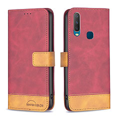 Funda de Cuero Cartera con Soporte Carcasa B02F para Vivo Y12 Rojo