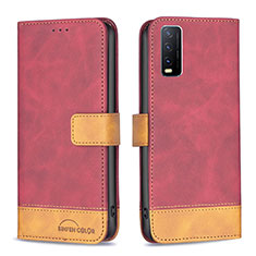 Funda de Cuero Cartera con Soporte Carcasa B02F para Vivo Y12s (2021) Rojo