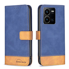 Funda de Cuero Cartera con Soporte Carcasa B02F para Vivo Y35 4G Azul