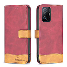 Funda de Cuero Cartera con Soporte Carcasa B02F para Xiaomi Mi 11T 5G Rojo