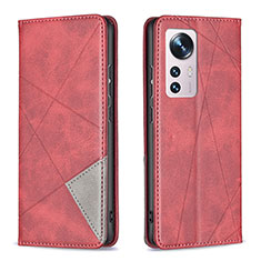 Funda de Cuero Cartera con Soporte Carcasa B02F para Xiaomi Mi 12 5G Rojo