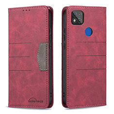 Funda de Cuero Cartera con Soporte Carcasa B02F para Xiaomi Redmi 9 Activ Rojo