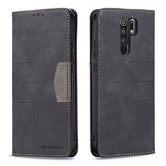 Funda de Cuero Cartera con Soporte Carcasa B02F para Xiaomi Redmi 9 Prime India Negro