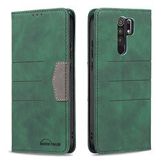 Funda de Cuero Cartera con Soporte Carcasa B02F para Xiaomi Redmi 9 Verde