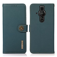 Funda de Cuero Cartera con Soporte Carcasa B02H para Sony Xperia PRO-I Verde