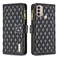 Funda de Cuero Cartera con Soporte Carcasa B03F para Motorola Moto E20 Negro