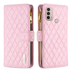 Funda de Cuero Cartera con Soporte Carcasa B03F para Motorola Moto E20 Rosa