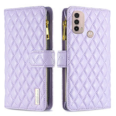 Funda de Cuero Cartera con Soporte Carcasa B03F para Motorola Moto E40 Morado