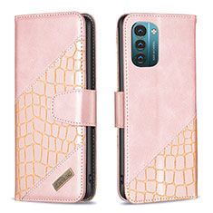 Funda de Cuero Cartera con Soporte Carcasa B03F para Nokia G11 Oro Rosa