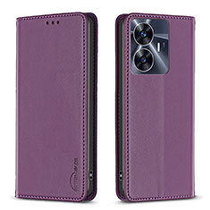 Funda de Cuero Cartera con Soporte Carcasa B03F para Realme C55 Morado