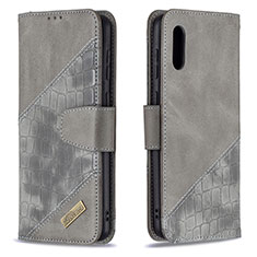 Funda de Cuero Cartera con Soporte Carcasa B03F para Samsung Galaxy A02 Gris Oscuro