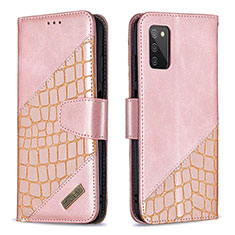 Funda de Cuero Cartera con Soporte Carcasa B03F para Samsung Galaxy A02s Oro Rosa