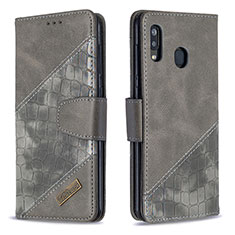 Funda de Cuero Cartera con Soporte Carcasa B03F para Samsung Galaxy A20 Gris Oscuro