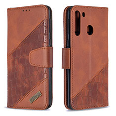 Funda de Cuero Cartera con Soporte Carcasa B03F para Samsung Galaxy A21 Marron