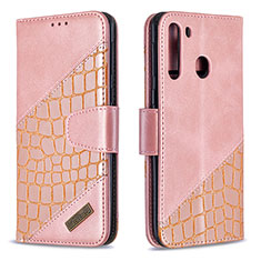 Funda de Cuero Cartera con Soporte Carcasa B03F para Samsung Galaxy A21 Oro Rosa