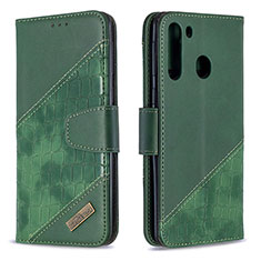 Funda de Cuero Cartera con Soporte Carcasa B03F para Samsung Galaxy A21 Verde