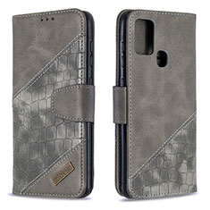 Funda de Cuero Cartera con Soporte Carcasa B03F para Samsung Galaxy A21s Gris Oscuro