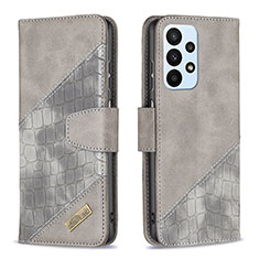 Funda de Cuero Cartera con Soporte Carcasa B03F para Samsung Galaxy A23 4G Gris Oscuro