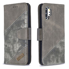 Funda de Cuero Cartera con Soporte Carcasa B03F para Samsung Galaxy Note 10 Plus 5G Gris Oscuro