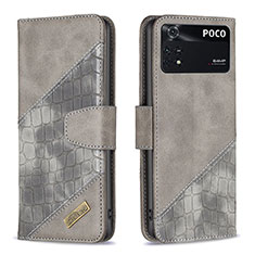 Funda de Cuero Cartera con Soporte Carcasa B03F para Xiaomi Poco M4 Pro 4G Gris Oscuro