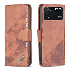 Funda de Cuero Cartera con Soporte Carcasa B03F para Xiaomi Poco M4 Pro 4G Marron