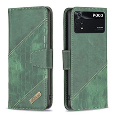 Funda de Cuero Cartera con Soporte Carcasa B03F para Xiaomi Poco M4 Pro 4G Verde