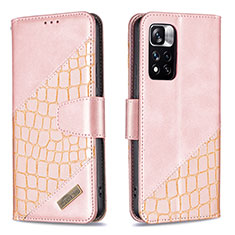 Funda de Cuero Cartera con Soporte Carcasa B03F para Xiaomi Poco X4 NFC Oro Rosa