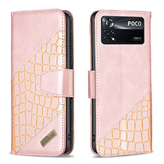 Funda de Cuero Cartera con Soporte Carcasa B03F para Xiaomi Poco X4 Pro 5G Oro Rosa