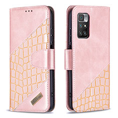 Funda de Cuero Cartera con Soporte Carcasa B03F para Xiaomi Redmi 10 (2022) Oro Rosa