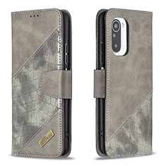 Funda de Cuero Cartera con Soporte Carcasa B03F para Xiaomi Redmi K40 5G Gris Oscuro