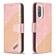 Funda de Cuero Cartera con Soporte Carcasa B03F para Xiaomi Redmi K40 Pro 5G Oro Rosa