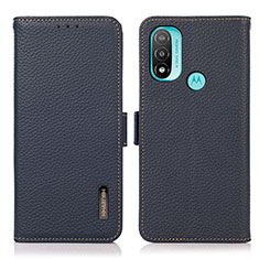 Funda de Cuero Cartera con Soporte Carcasa B03H para Motorola Moto E20 Azul