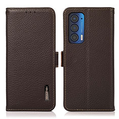 Funda de Cuero Cartera con Soporte Carcasa B03H para Motorola Moto Edge (2021) 5G Marron