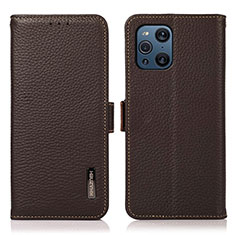 Funda de Cuero Cartera con Soporte Carcasa B03H para Oppo Find X3 Pro 5G Marron