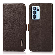 Funda de Cuero Cartera con Soporte Carcasa B03H para Oppo Reno6 Pro 5G India Marron