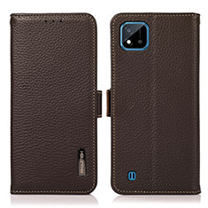 Funda de Cuero Cartera con Soporte Carcasa B03H para Realme C20 Marron