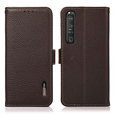 Funda de Cuero Cartera con Soporte Carcasa B03H para Sony Xperia 1 III Marron