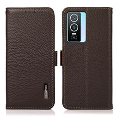 Funda de Cuero Cartera con Soporte Carcasa B03H para Vivo Y74s 5G Marron