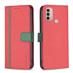 Funda de Cuero Cartera con Soporte Carcasa B04F para Motorola Moto E30 Rojo